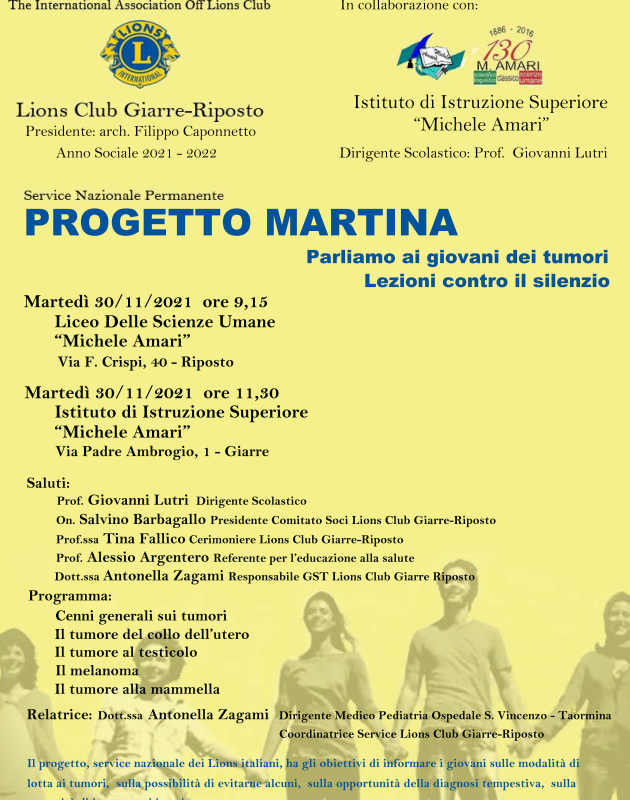 DOMANI AL LICEO LEZIONE SUI TUMORI COI LIONS