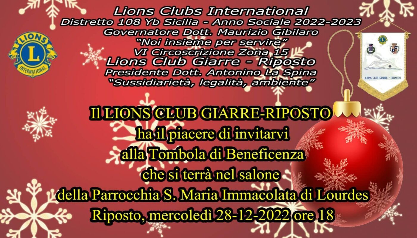 OGGI TOMBOLA DI BENEFICENZA COI LIONS